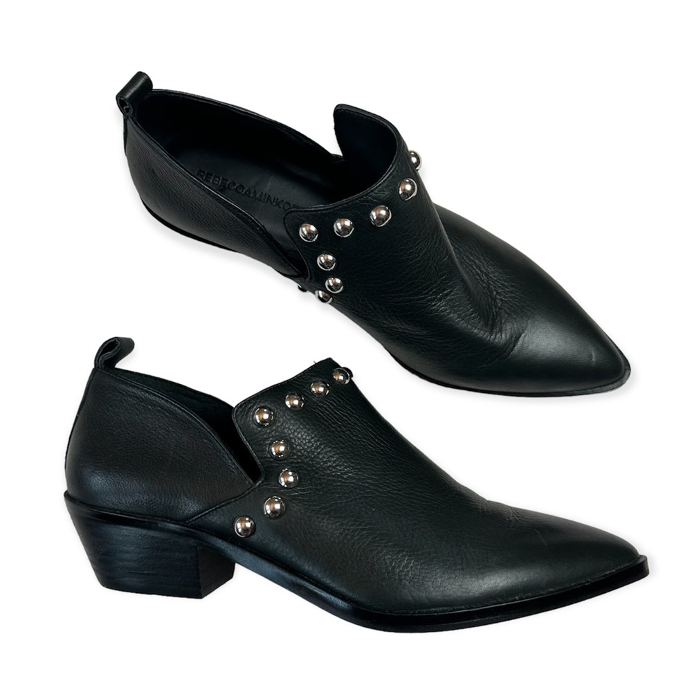 Rebecca Minkoff black leather silver studded booties